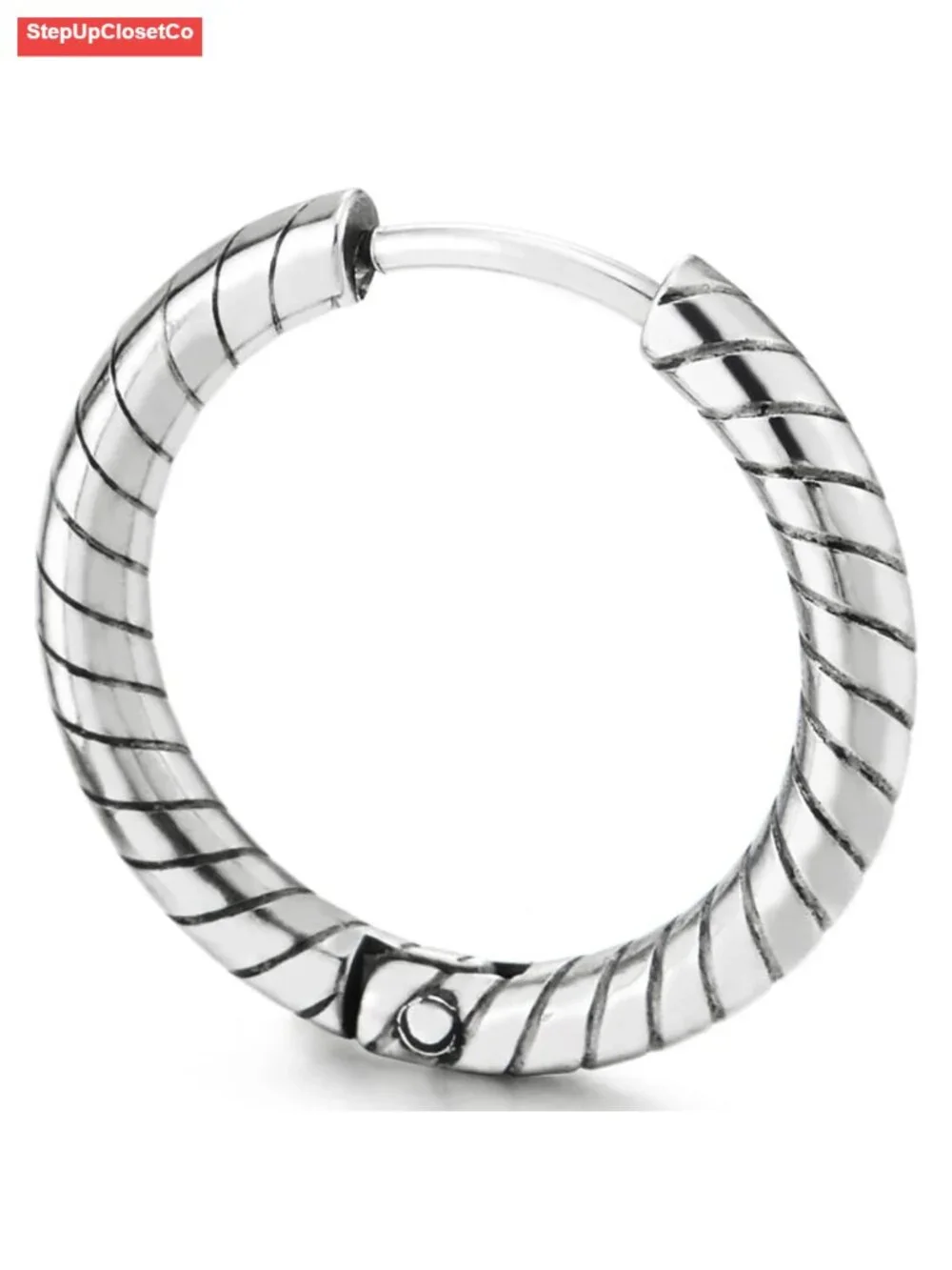 Rope Texture Hoop Earrings Stainless Steel Huggie Hinged for Men Women